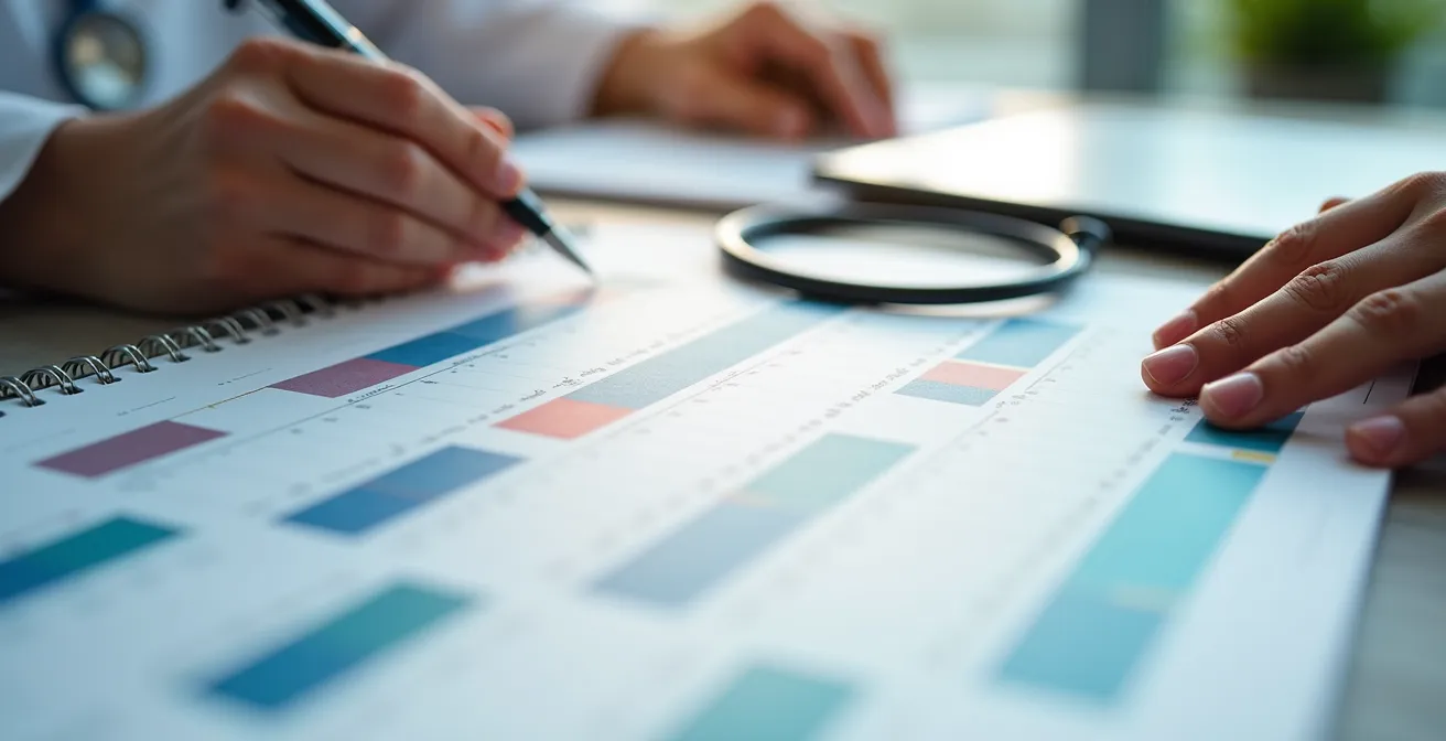 Arts bespreekt met patiënt een jaarplanning voor combinatie fysieke en digitale consultaties