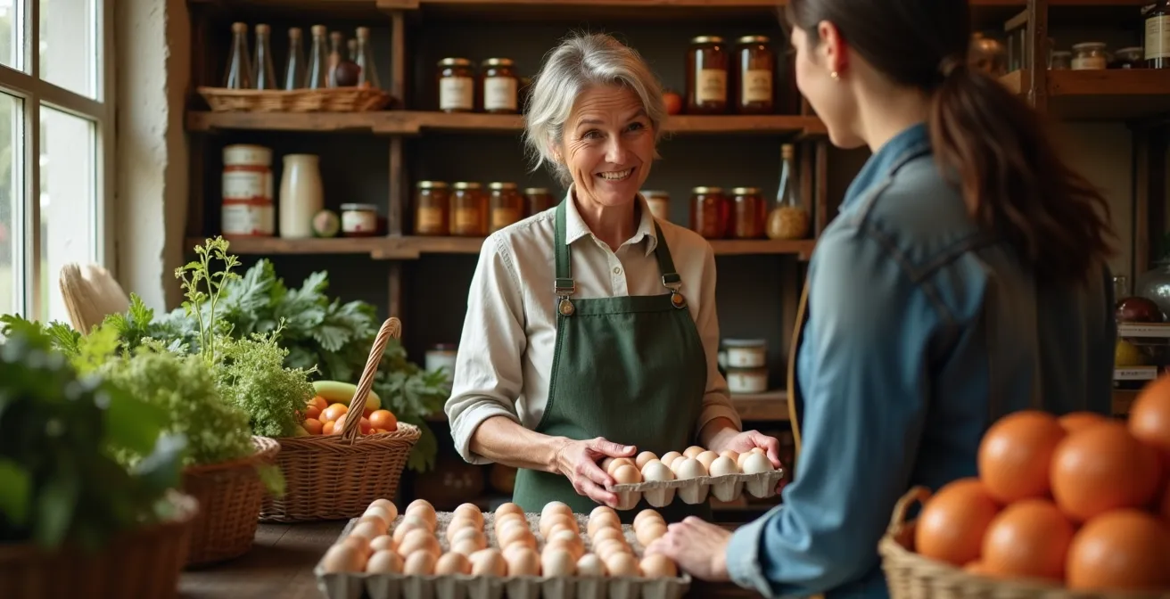 Interieur van een authentieke hoevewinkel met verse producten rechtstreeks van de boerderij