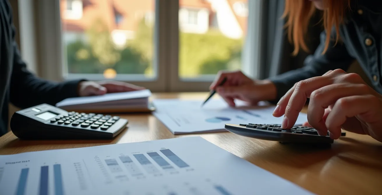 Koper analyseert marktdata op laptop terwijl partner droomhuis bekijkt