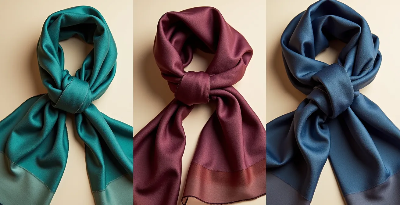 Close-up van drie elegante manieren om een sjaal te knopen voor verschillende gelegenheden