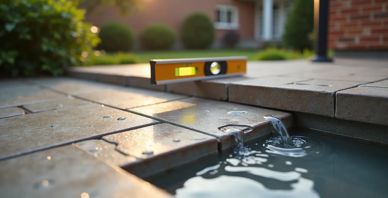 Doorsnede van terras met correcte hellingsgraad voor waterafvoer