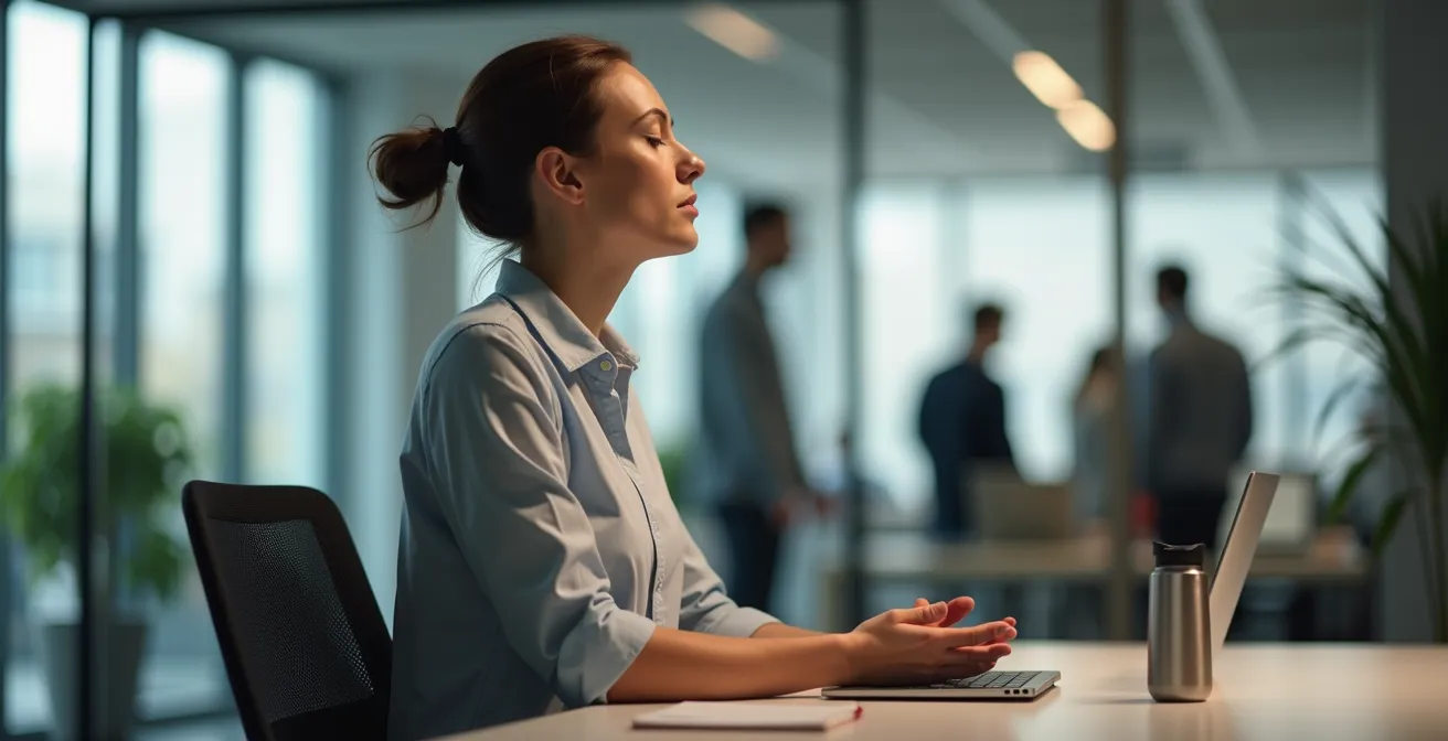 Werknemer neemt ademruimte tussen vergaderingen in modern Belgisch kantoor