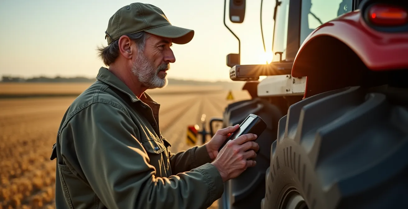Overzicht van moderne landbouwmachines met GPS-technologie in actie op een Vlaams akkerbouwbedrijf.